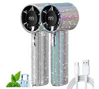 Generico Diamond Portable Fan, Portable Handheld Turbo Fan - Fashion Full Diamond, 1800mAh Rechargeable Quiet Desk with LED Light, Mini Handheld Fans for Women Girls (Mix 2 pcs)