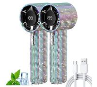 Generico Diamond Portable Fan, Portable Handheld Turbo Fan - Fashion Full Diamond, 1800mAh Rechargeable Quiet Desk with LED Light, Mini Handheld Fans for Women Girls (Colored Diamond 2 pcs)