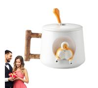 Generico Dimensional Mug - 420ml ceramic face cup with matching lid and spoon | lover gift, quirky pet themed coffee mug, glazed head drinkware, Heart Shaped Handle, Love M