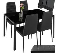 Generico Dining Room Furniture Set, 4 Chairs in Durable Faux Leather, Table with Glass Top, Modern Design, Floor Saver Feet, Ideal for Kitchen and Living Room - Black