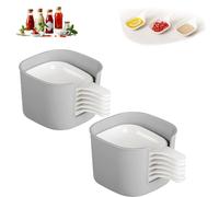 Generico Dipping Sauce Plate and Holder Set, Mini Dipping Bowls with Handle, for Ketchup, Soy, Barbecue, Condiments, Snacks, Fruits, Party Space-Saving Design (Gray 2)