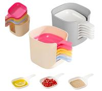 Generico Dipping Sauce Plate and Holder Set,Mini Dipping Bowls with Handle,Soy Sauce Dish,1 Rack with 6 Counts Seasoning Dish,for Ketchup, Soy, Barbecue and Party Dinner (Multicolor*1set+White*1set)