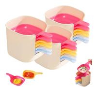 Generico Dipping Sauce Plate and Holder Set,Mini Dipping Bowls with Handle,Soy Sauce Dish,1 Rack with 6 Counts Seasoning Dish,for Ketchup, Soy, Barbecue and Party Dinner (Multicolor*3set)