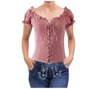 Generico Dirndl Camicetta da Donna Oktoberfest Maglietta da Donna Casual A Maniche Corte Bavarese Camicie Tirolese Costumi Partito della Birra Clubwear per Party Tradizionali (01-Red, XL)