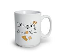 Generico ''Disagio e biscottini'' Tazza in Ceramica con Frase Divertente Tazza da Caffè the tisana Bianca mug idea regalo natale citazioni amore personalizzata
