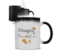Generico ''Disagio e biscottini'' Tazza Magica con Frase Italiana Divertente, Ceramica Bianca e Nera, Design Tazza da Caffè con Effetto Termico idea regalo natale mug inverno latte tisana