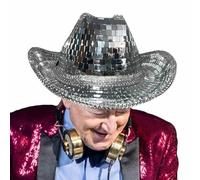 Genérico Disco Ball Cowboy Hat - Sequin Mirror Hat | Mirrored Hats For Sparkly | Stunning And Fun Bachelor Party Hats For Women Men, Dance Party Supplies