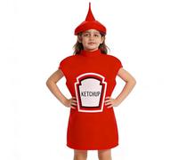 Generico Disfraz De Ketchup Para Niños - Traje Divertido De Comida Suave Y Transpirable | Ideal Para Halloween Cosplay Baile Escolar Niños Cuatro A Doce Años