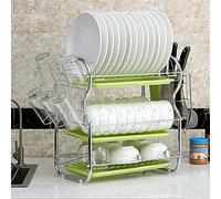 Generico Dish Drainer Rack Dish Drying Rack 3-Tier Dish Drying Rack Metal Kitchen Storage Rack Cutlery Holder And Cup Holder,with Drainboard/Green,Green