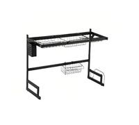 Generico dish rack, Scaffale portaoggetti in acciaio inossidabile, mensola multifunzionale for cucina e bagno, scarico for lavandino, ciotole e piatti da banco ,for Kitchen(Black-85cm full set)