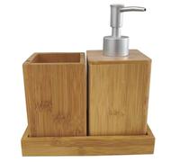 Generico Dispenser e Porta Spazzolini in Bambù per Bagno Contenitore Quadrato Kit Multifunzionale per Uso Domestico