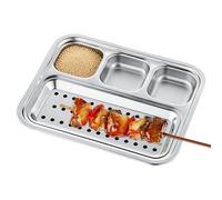 Generico Divided Sauce Dish - Compartment Stainless Steel Dip Bowl for Soy, Snacks Appetizers with Multi-Section Serving Function Small Saucer for Sushi Party, Table Use 7.87x6.3x0.87 Inches
