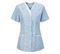 Generico Divisa Sanitaria Donna Divisa Medico Elegante Manica Corta Camice da Laboratorio Elasticizzato Leggero Camice da Lavoro Officina Pulizie Divisa Sanitaria Divisa Infermiere Casacca