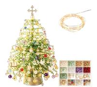Generico DIY Beaded Christmas Tree Kit, 3D Crystal Bead Holidays Craft Set with Colorful Beads & Ornaments for Adults Beginners, Handmade Mini Desks Xmas Bead Art with Warm Glow Display