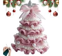 Generico DIY Crochet Christmas Tree Kit - Beginner Craft Set with Bow & Pearl Embellishments, Handmade Holiday Decoration (#E)