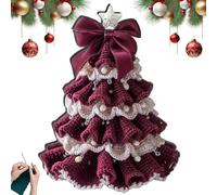 Generico DIY Crochet Christmas Tree Kit - Beginner Craft Set with Bow & Pearl Embellishments, Handmade Holiday Decoration (#G)