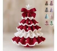 Generico DIY Crochet Christmas Tree Kit, Handmade & Finished Holiday Decor Set, Tree Bow Pearl Embellishment, Beginners' Christmas Kit with Yarn, Hook, Beads & Instructions (red&white,Finished)