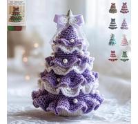 Generico DIY Crochet Christmas Tree Kit, Handmade & Finished Holiday Decor Set, Tree Bow Pearl Embellishment, Beginners' Christmas Kit with Yarn, Hook, Beads & Instructions (purple,DIY)