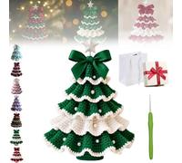 Generico DIY Crochet Christmas Tree Kit, Handmade Holiday Decoration Set for Beginners, Bow Pearl Embellishment Xmas Craft Ornament with Yarn Hook Instructions