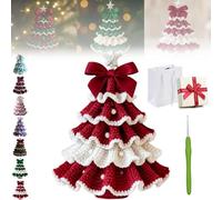 Generico DIY Crochet Christmas Tree Kit, Handmade Holiday Decoration Set for Beginners, Bow Pearl Embellishment Xmas Craft Ornament with Yarn Hook Instructions