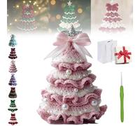 Generico DIY Crochet Christmas Tree Kit, Handmade Holiday Decoration Set for Beginners, Bow Pearl Embellishment Xmas Craft Ornament with Yarn Hook Instructions