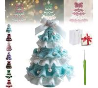 Generico DIY Crochet Christmas Tree Kit, Handmade Holiday Decoration Set for Beginners, Bow Pearl Embellishment Xmas Craft Ornament with Yarn Hook Instructions