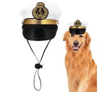 Generico Dog Captain Hat - 80g Adjustable Sailor Costume, White Navy Headwear | Pet Party Dress Up, Cosplay Photo Prop, Nautical Theme Accessory With Chin Strap Daily Multiple Used