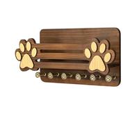 Generico Dog Leash Organizer - 13 Inch Wall Mount Shelf | Wooden Pet Storage Rack - 6 Hook Floating Holder for Collars Leads Accessories Home Entryway Living Room Use