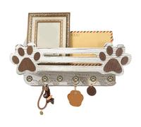 Generico Dog Leash Organizer - 13 Inch Wall Mount Shelf | Wooden Pet Storage Rack - 6 Hook Floating Holder for Collars Leads Accessories Home Entryway Living Room Use