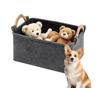 Generico Dog Toy Box | Cute Pattern Felt Large Storage Bin with Wooden Handle | Pet Toy Basket Organizer | Lightweight Storage Solution | Multi Purpose Home Organizer for Kids Toys Blankets