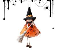 Genérico Doll de streghe - Decorazione da appendere di Halloween con scopa, statuette da collezione spaventose, per la decorazione della festa della casa e del portico all'aperto.