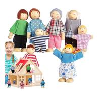 Generico Doll House Family - 8 Piece Wooden Bendable Figure Set, Small Human Dolls | Pretend Play Accessories for Bedroom School Home Nursery, Mini Character Toys for Girls Boys Learning