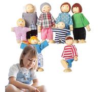 Generico Doll House Family Figures, 8pcs 10x5cm Wood Cloth Bendable Dolls, 140g Mini People Pretend Play Toys for Nursery Bedroom Home School Preschool Kids Boys Girls