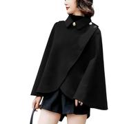 Generico Donna Autunno E Inverno Lana Miscela Moda Casual Colore Solido Caldo Mantello Giacca Classico Elegante Business Office Sciolto Risvolto Giacca Chic (Nero,Taglia unica)