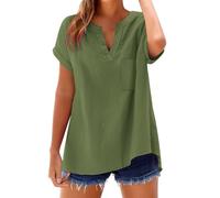 Generico Donna Camicia Casual in Lino Comodo Casual Classica Camicie in Cotone Taglie Forti Elegante Traspirante Blusa con Bottoni Vintage Ufficio Top Spiaggia Primavera Lavoro Manica Corta Camicetta