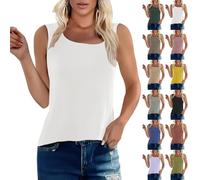 Generico Donna Canotta Microfibra Spalla Larga Estive Canottiera Girocollo Senza Maniche Basic Tank Top Curvy Intima Cami Tops Tinta Unita Casual Camisole Elasticizzato Maglietta Canotta