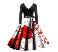 Generico Donna Casual Abito Halloween, Vestito Cerimonia Donna Curvy Stile Halloween Medievale Abito a Maniche Lunghe Rockabilly Abito da Sera Lungo Elegante Feste Halloween