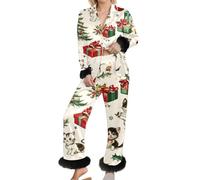 Generico Donna Due Pezzi da Casa per Natale Relax e Feste Set con Top e Pantaloni Morbidi Comfortevoli per Ogni Stagione