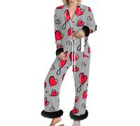 Generico Donna Due Pezzi da Casa Set per Dormire e Relax con Top a Maniche Lunghe e Pantaloni Morbidi per Ogni Stagione