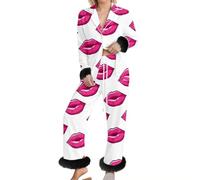 Generico Donna Due Pezzi da Casa Set per Dormire e Relax con Top a Maniche Lunghe e Pantaloni Morbidi per Ogni Stagione