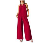 Generico Donna Elegante Pantaloni Estivi in Cotone e Lino, gilet e camicia, Tuta Casual in Due Pezzi con Scollo a V Curvy Ufficio e Lavoro Tuta Due Pezzi Estive Sportiva Donna Eleganti Pantaloni