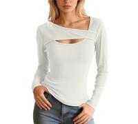 Generico Donna Estate Un Pezzo Ritagliato Top Manica Corta a Costine Slim Aderente Camicie Collo Quadrato Tee Magliette Carine