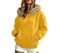 Generico Donna Felpa Cappuccio Bordato Pelliccia Tasca Canguro Polsini | Cornice Soffice Sul Pile, Pullover Invernale, Estetica Piena Avvolgente, Cardigan Caldo, Adatto Mercatini E Passeggiate