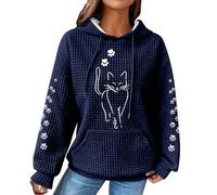 Generico Donna Felpa con Stampa Gatto Felpe con Cappuccio Waffle Oversize Pullover Stampata Maniche Lunghe con Coulisse Carino Hoodie Drawstring Sweatshirt Y2k Maglia Inverno Sport Offerte Lampo