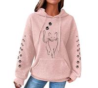 Generico Donna Felpa con Stampa Gatto Felpe con Cappuccio Waffle Oversize Pullover Stampata Maniche Lunghe con Coulisse Carino Hoodie Drawstring Sweatshirt Y2k Maglia Inverno Sport Offerte Lampo