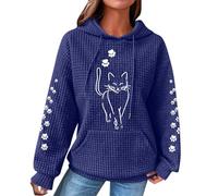 Generico Donna Felpa con Stampa Gatto Felpe con Cappuccio Waffle Oversize Pullover Stampata Maniche Lunghe con Coulisse Carino Hoodie Drawstring Sweatshirt Y2k Maglia Inverno Sport Offerte Lampo