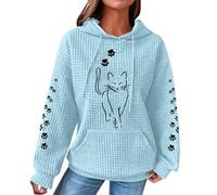 Generico Donna Felpa con Stampa Gatto Felpe con Cappuccio Waffle Oversize Pullover Stampata Maniche Lunghe con Coulisse Carino Hoodie Drawstring Sweatshirt Y2k Maglia Inverno Sport Offerte Lampo
