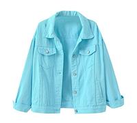 Generico Donna Giacca Jeans 2025 leggera Taglie Forti Primaverile elegante, Tinta Unita Larghi Leggero cappotto di corto con tasche per la mezza stagione