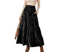 Generico Donna Gonna Lunga A Balze con Vita Elasticizzata E Tasche | Alta Regolabile Su Sottana, Veste Femminile, Stile Elegante Fluente, Tubino Leggero, Adatto Per Cerimonie Serali