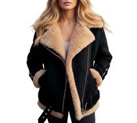 Generico Donna In Ecopelle Breve Ritagliata Marrone Cappotto Per L'inverno Vintage Pelliccia Integrata Giacca Zip Up Risvolto Maniche Lunghe Giacche Femminili Capispalla